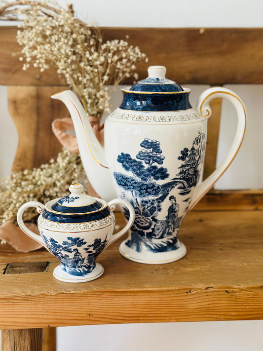 2 bijuterii: ceainic & letieră Double Phoenix, porțelan japonez pictat cu gheișe