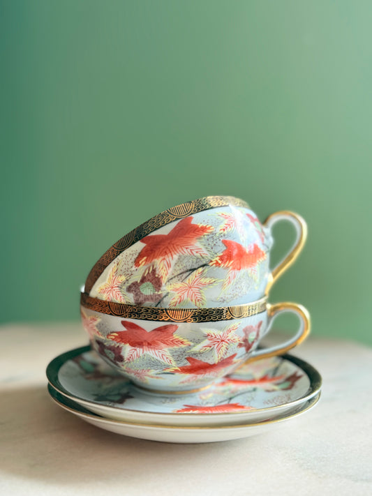 Set 2 cești grăsuțe, porțelan japonez pictat manual