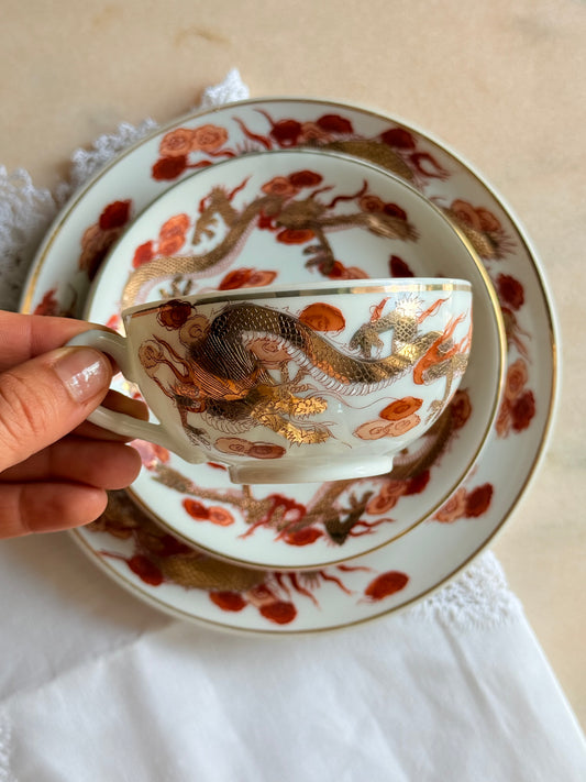 Set mic dejun cu foiță de aur și dragoni, porțelan japonez