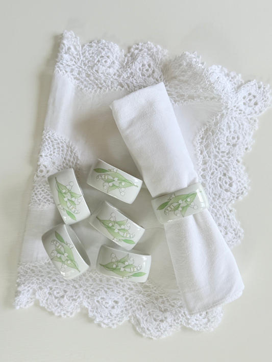 Set 6 inele de porțelan, pictate cu lăcrămioare