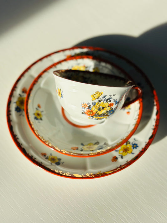 Set de 3 piese cu floricele, porțelan japonez