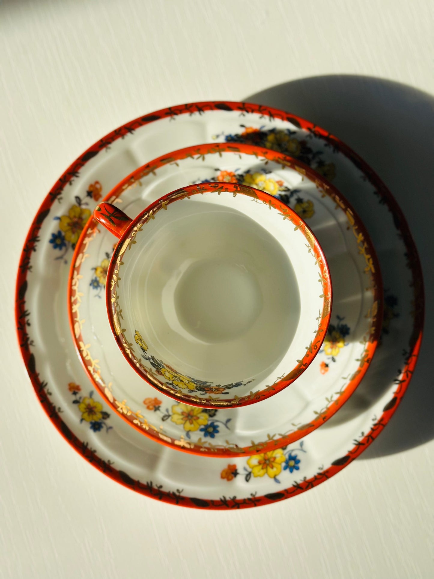Set de 3 piese cu floricele, porțelan japonez