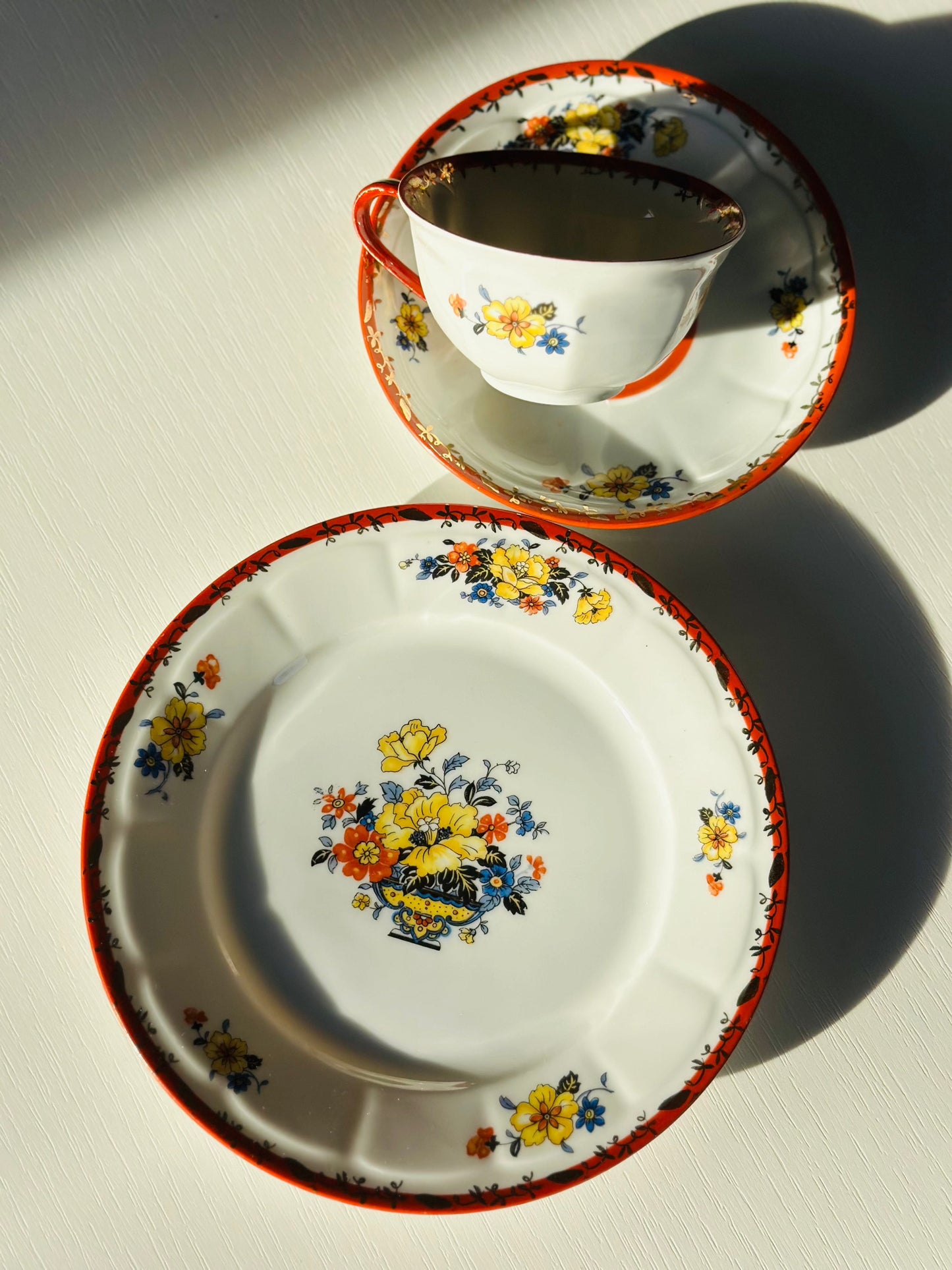 Set de 3 piese cu floricele, porțelan japonez