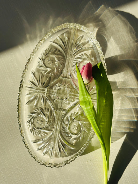 Platou oval de cristal, pentru aperitive