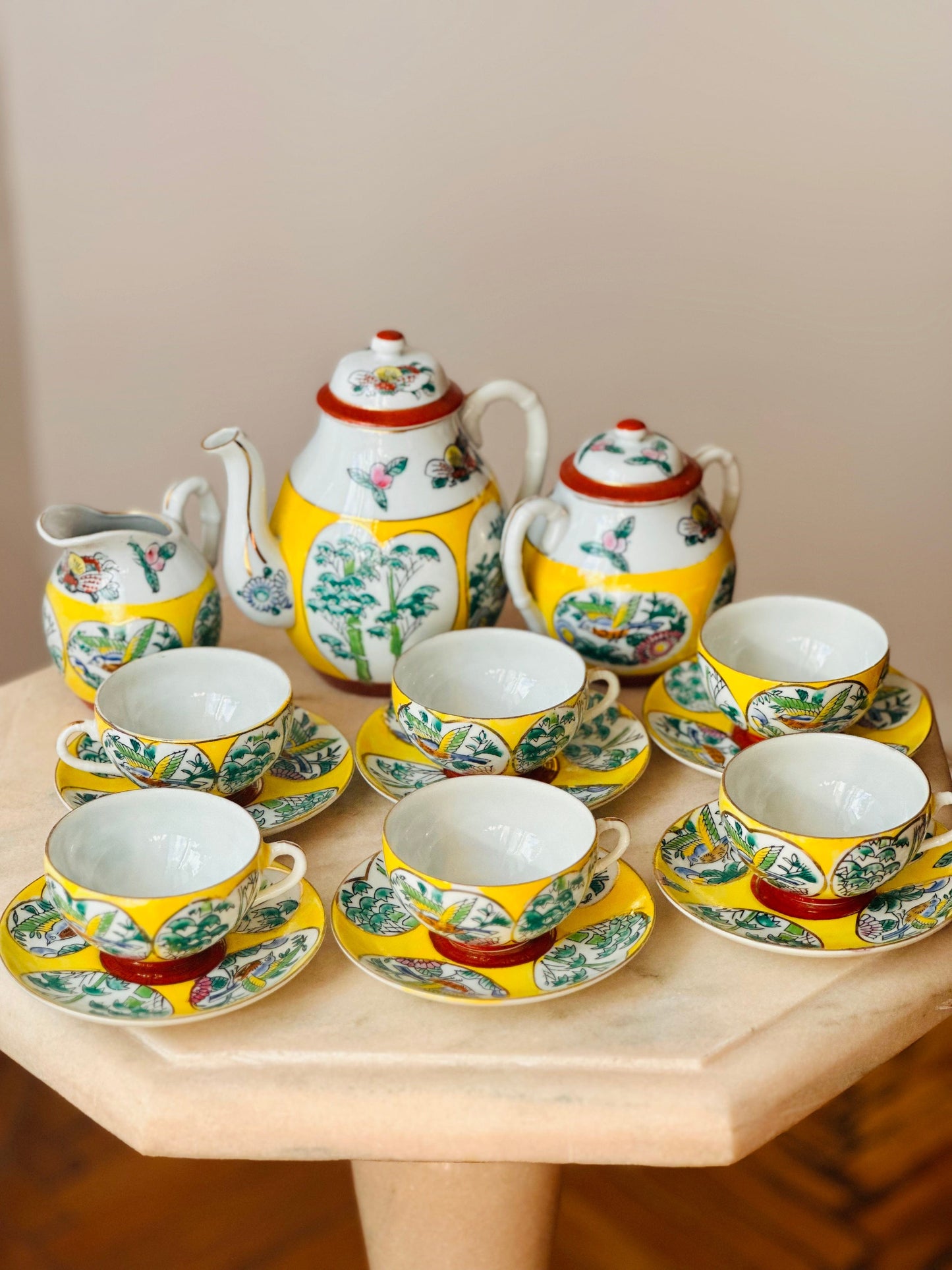 Set japonez cu păsări, pictat manual