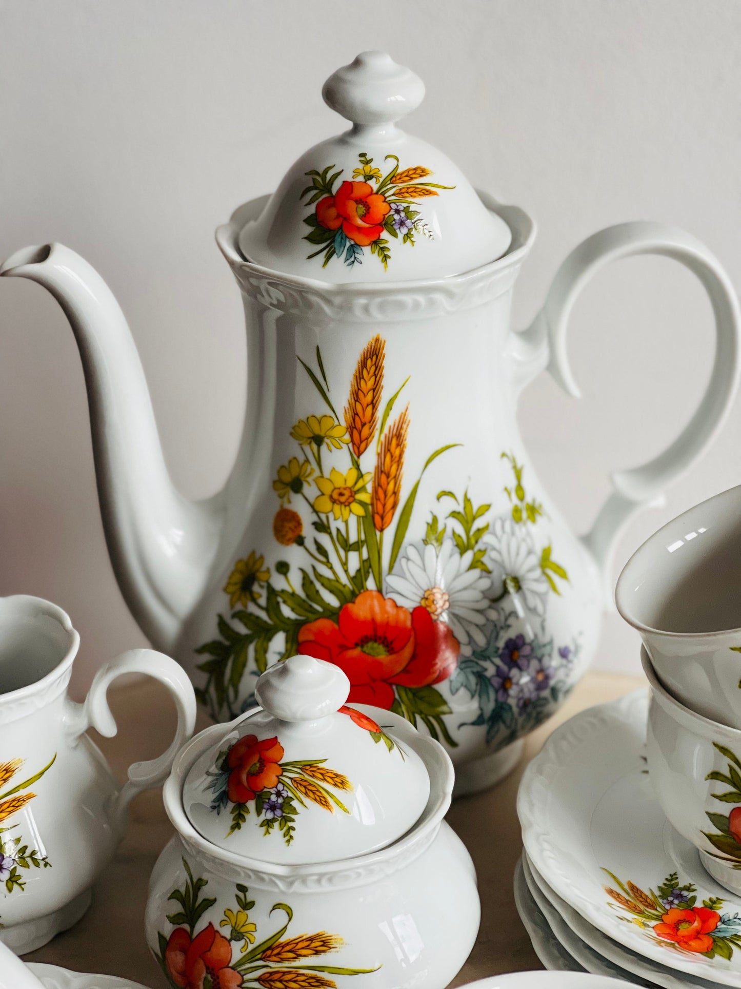 Set de ceai/cafea cu maci pictați