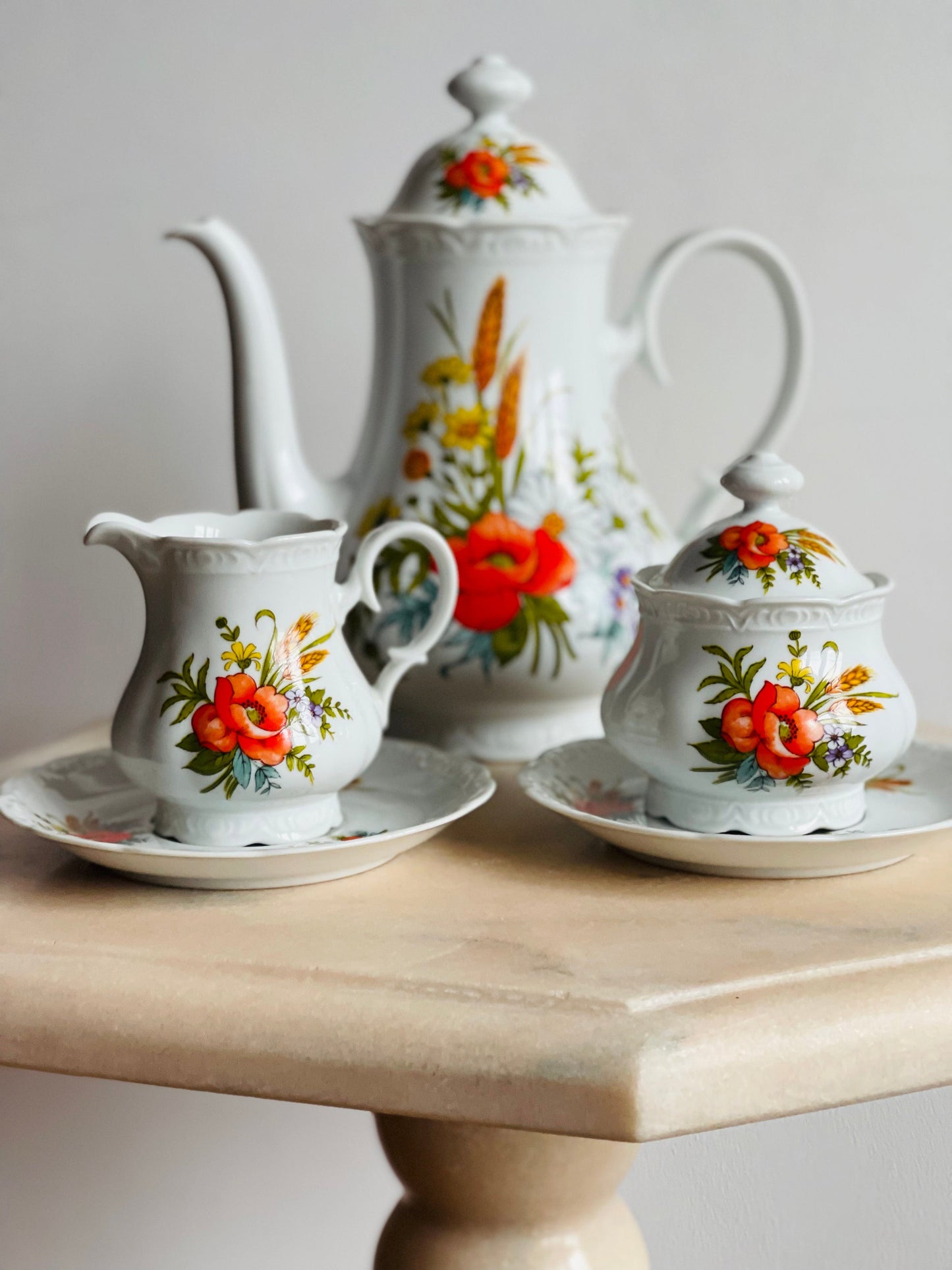 Set de ceai/cafea cu maci pictați
