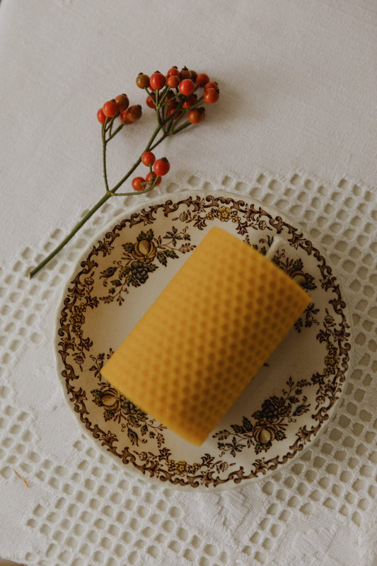 Set cadou: lumânare groasă și suport din porțelan Royal Tudor, colecția Fruit & Flowers