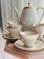 Set ceai/cafea crem cu auriu, art-deco, 6 persoane