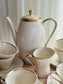Set ceai/cafea crem cu auriu, art-deco, 6 persoane