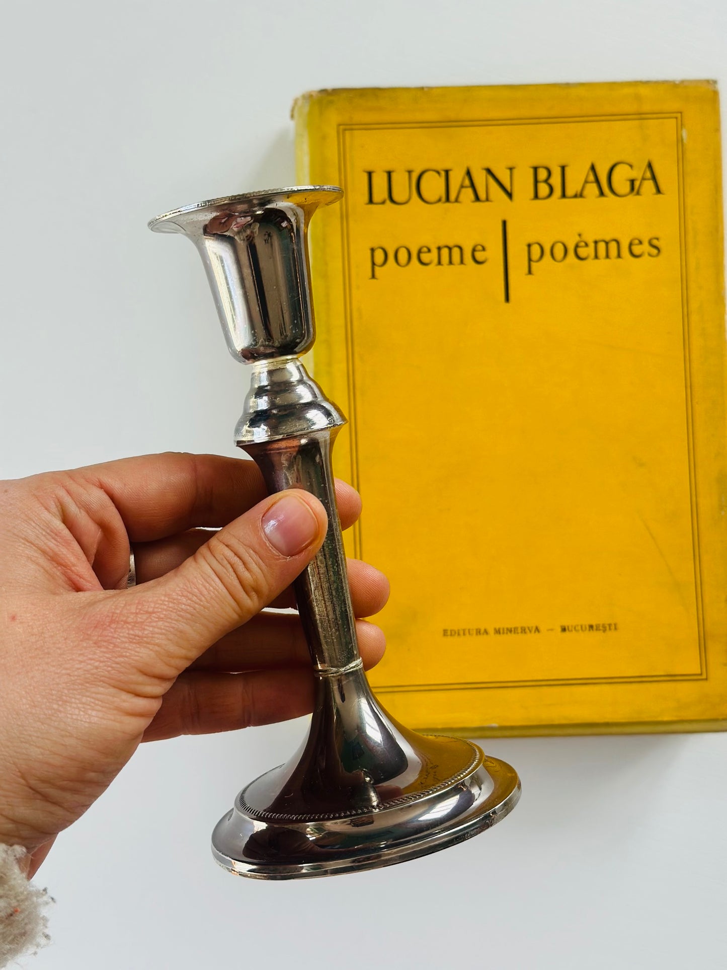 Sfeșnic argintiu, 15 cm înălțime