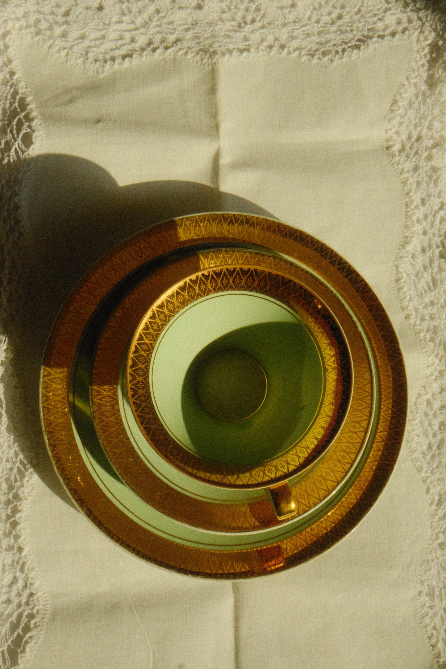 Set mic dejun verde-salvie cu auriu